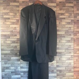 1980's Enrico Cipriani Black Tuxedo Suit Set 50XL Pants 45 XLx34